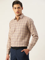 Jainish Men's Cotton Checked Formal Shirts ( SF 791Brown ) | Grocsy