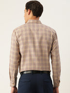 Jainish Men's Cotton Checked Formal Shirts ( SF 791Brown ) | Grocsy