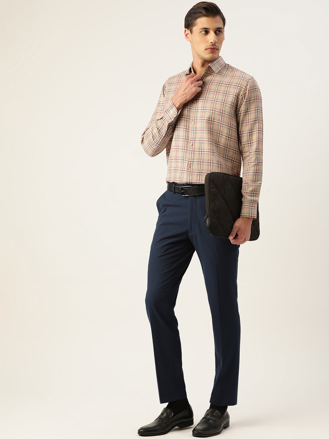 Jainish Men's Cotton Checked Formal Shirts ( SF 791Brown ) | Grocsy