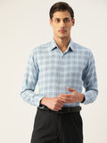 Jainish Men's Cotton Checked Formal Shirts ( SF 791Sky ) | Grocsy