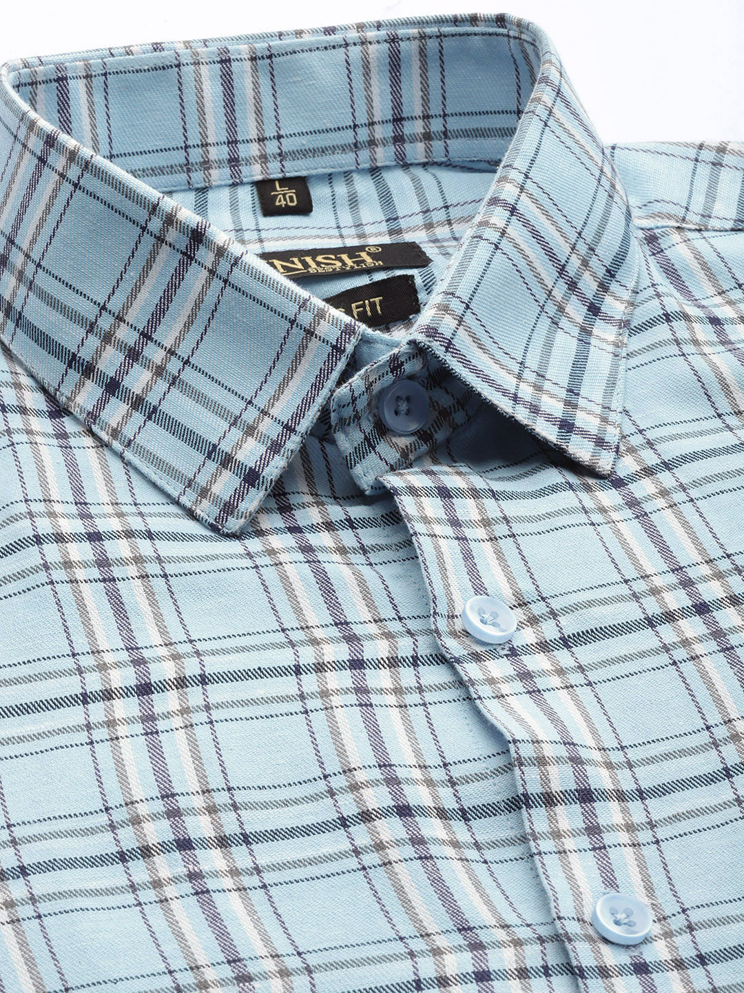 Jainish Men's Cotton Checked Formal Shirts ( SF 791Sky ) | Grocsy
