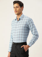 Jainish Men's Cotton Checked Formal Shirts ( SF 791Sky ) | Grocsy