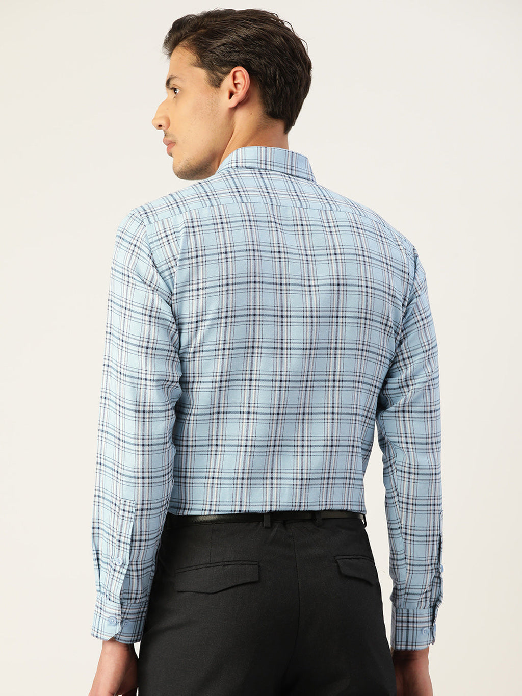 Jainish Men's Cotton Checked Formal Shirts ( SF 791Sky ) | Grocsy