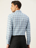Jainish Men's Cotton Checked Formal Shirts ( SF 791Sky ) | Grocsy