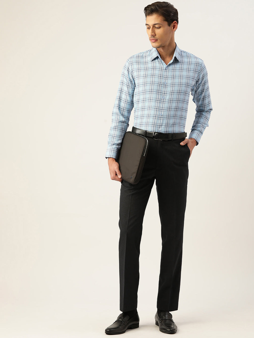 Jainish Men's Cotton Checked Formal Shirts ( SF 791Sky ) | Grocsy