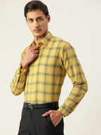 Jainish Men's Cotton Checked Formal Shirts ( SF 793Yellow ) | Grocsy