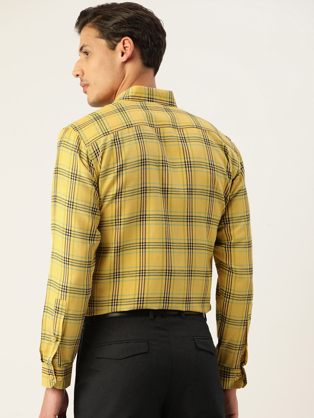 Jainish Men's Cotton Checked Formal Shirts ( SF 793Yellow ) | Grocsy