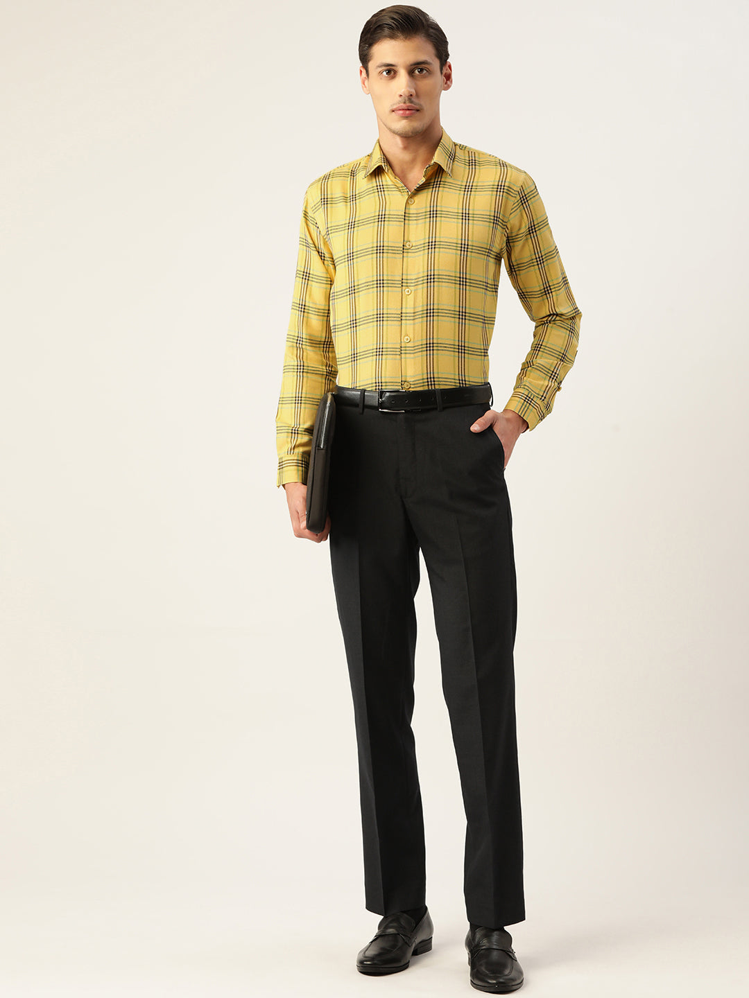 Jainish Men's Cotton Checked Formal Shirts ( SF 793Yellow ) | Grocsy