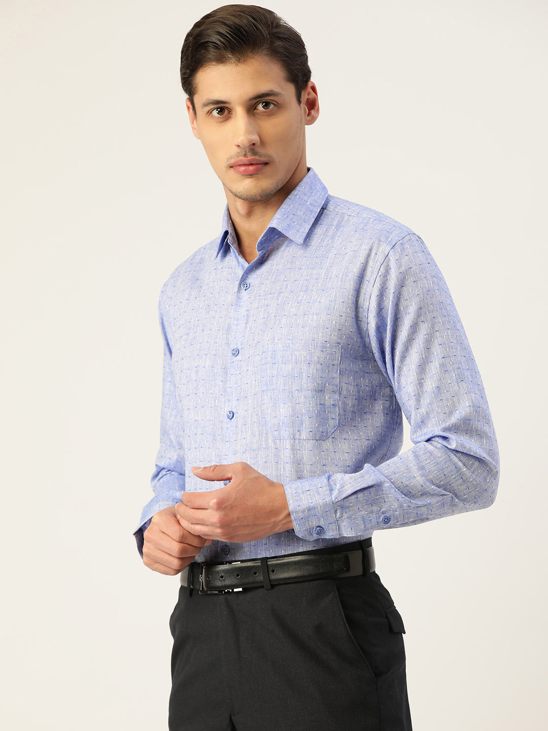 Jainish Men's Linen Cotton Polka Dots Formal Shirts ( SF 794Blue ) | Grocsy