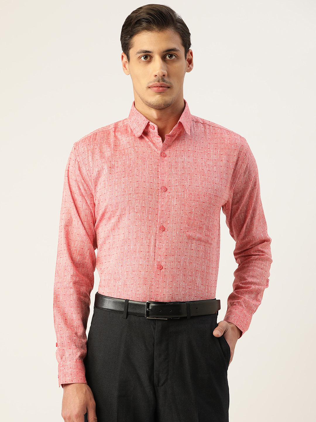 Jainish Men's Linen Cotton Polka Dots Formal Shirts ( SF 794Red ) | Grocsy
