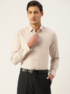 Jainish Men's Cotton Striped Formal Shirts ( SF 795Beige ) | Grocsy