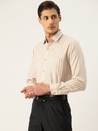 Jainish Men's Cotton Striped Formal Shirts ( SF 795Beige ) | Grocsy