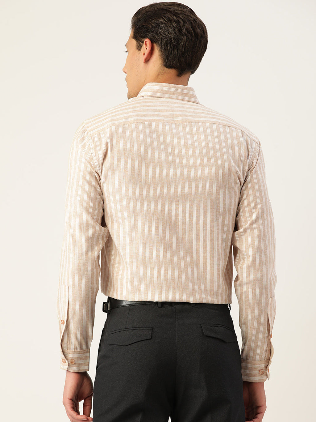 Jainish Men's Cotton Striped Formal Shirts ( SF 795Beige ) | Grocsy