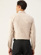 Jainish Men's Cotton Striped Formal Shirts ( SF 795Beige ) | Grocsy