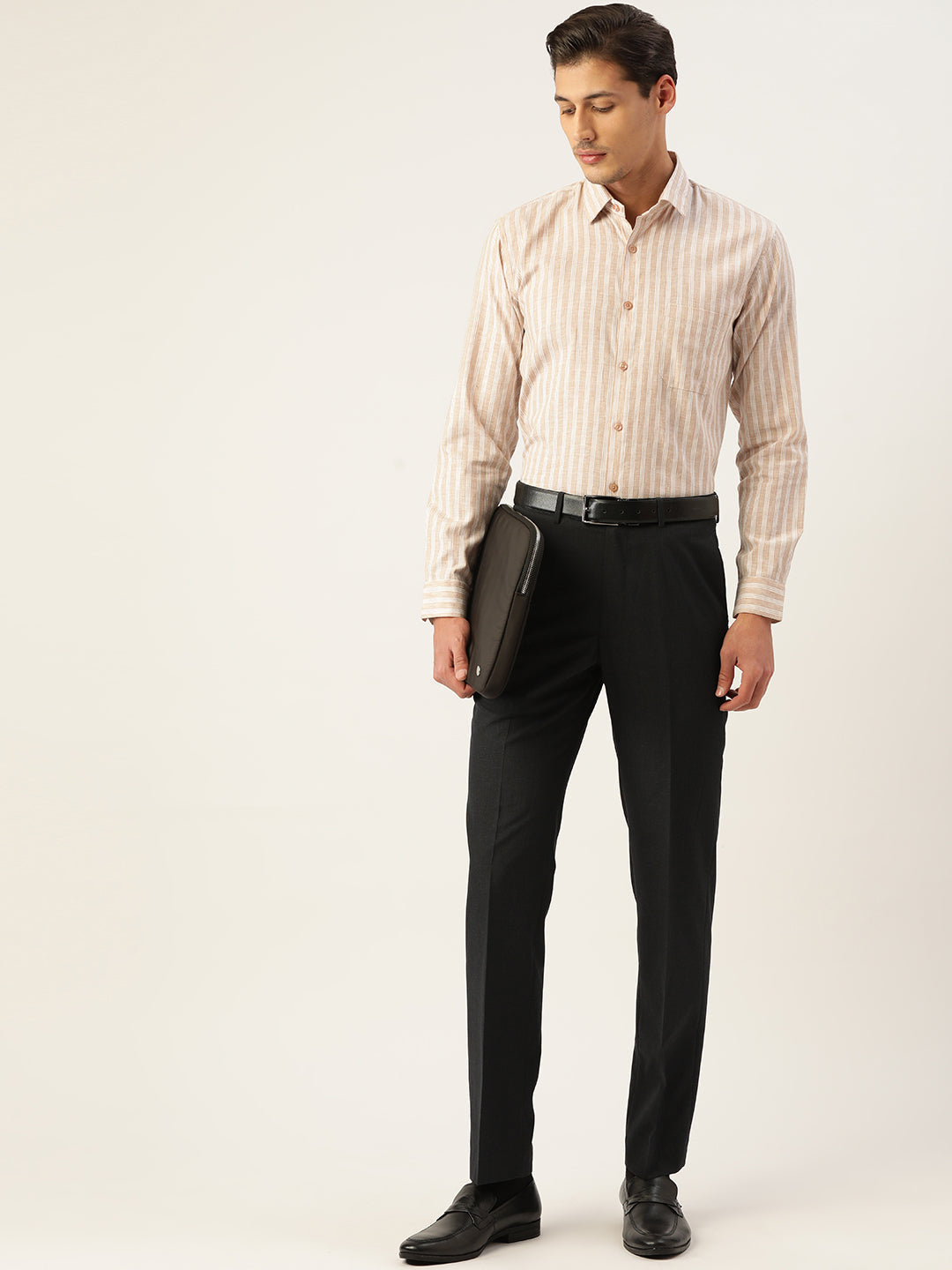 Jainish Men's Cotton Striped Formal Shirts ( SF 795Beige ) | Grocsy