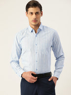 Jainish Men's Cotton Striped Formal Shirts ( SF 795Light-Blue ) | Grocsy