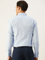 Jainish Men's Cotton Striped Formal Shirts ( SF 795Light-Blue ) | Grocsy