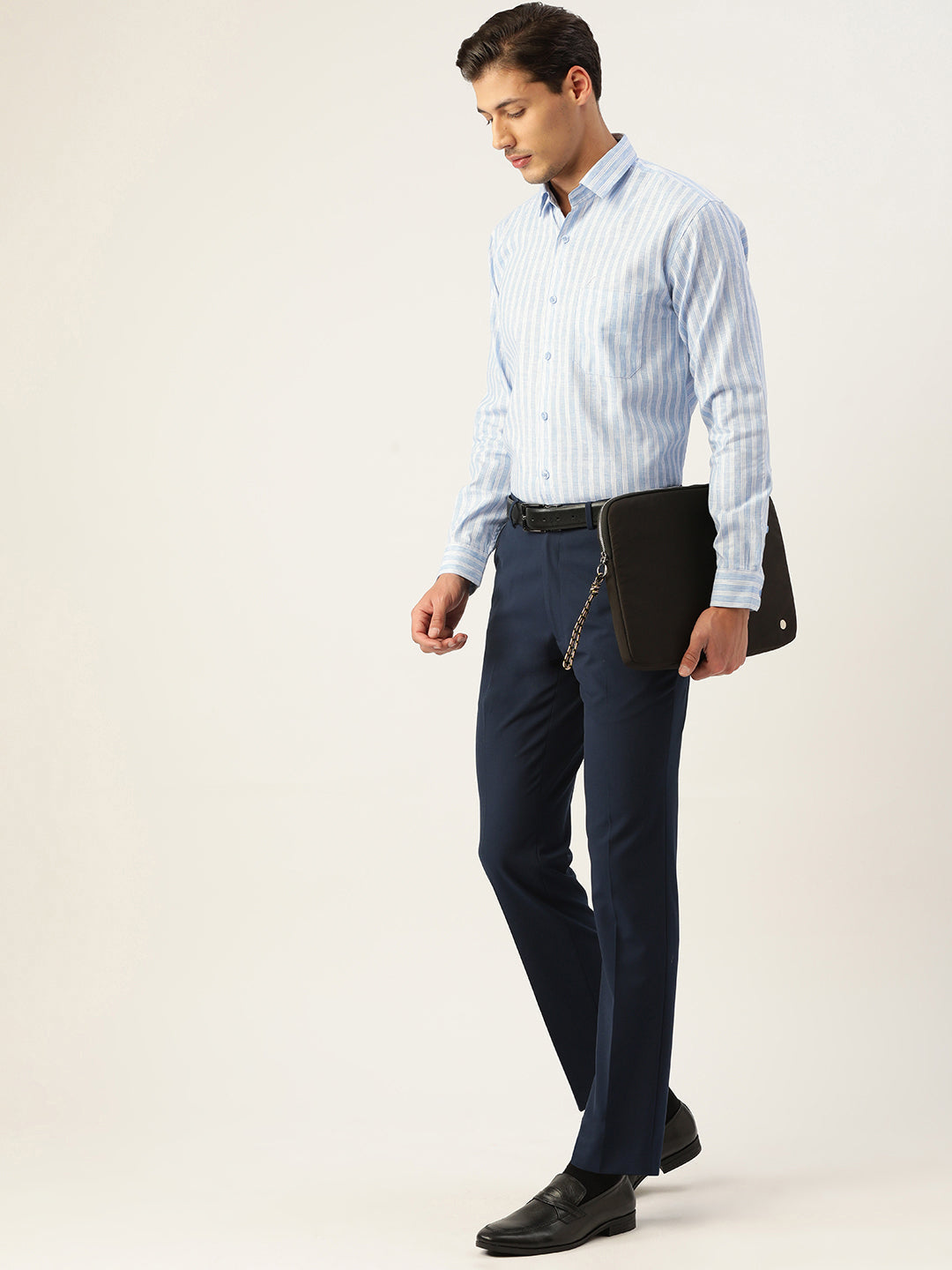 Jainish Men's Cotton Striped Formal Shirts ( SF 795Light-Blue ) | Grocsy