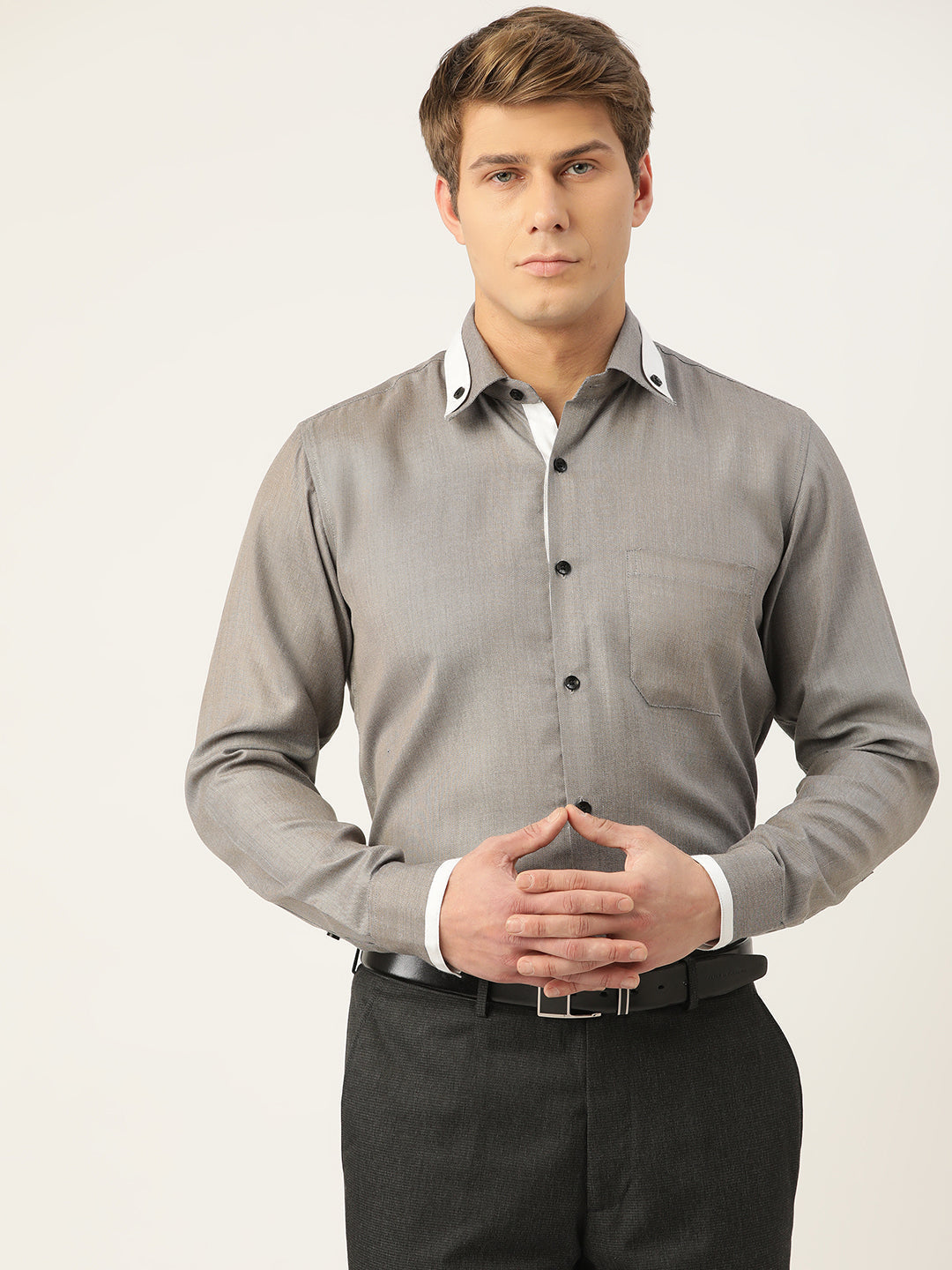 Jainish Men's Cotton Solid Formal Shirts ( SF 796Charcoal ) | Grocsy