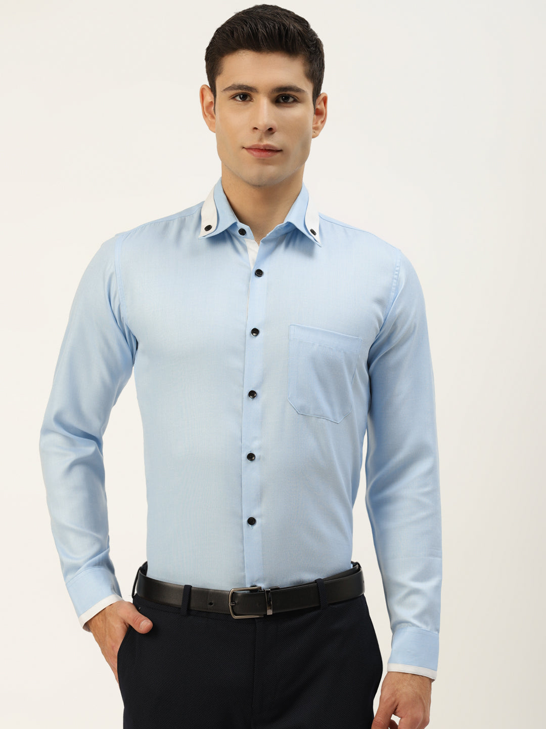 Jainish Men's Cotton Solid Formal Shirts ( SF 796Sky ) | Grocsy