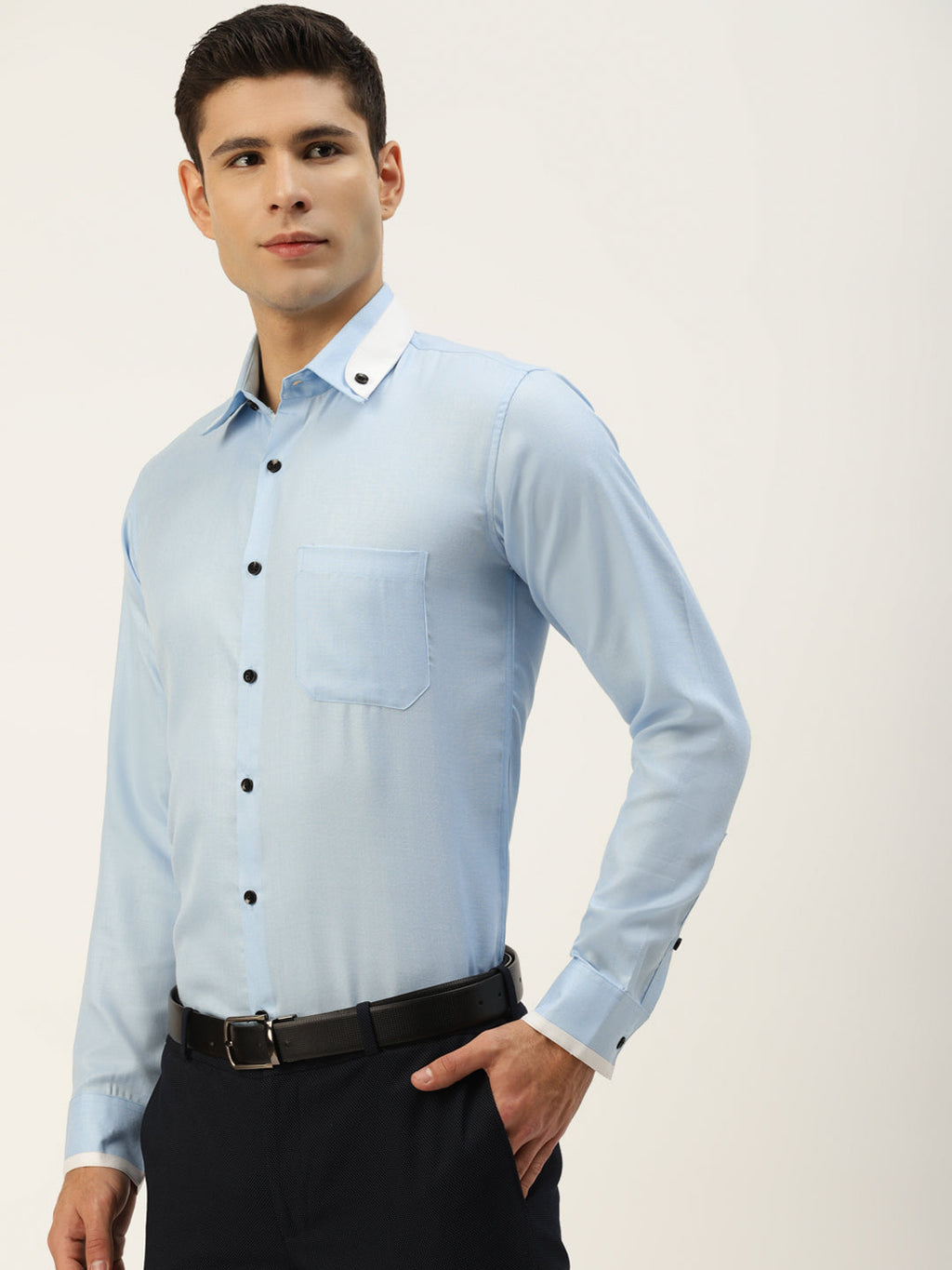 Jainish Men's Cotton Solid Formal Shirts ( SF 796Sky ) | Grocsy