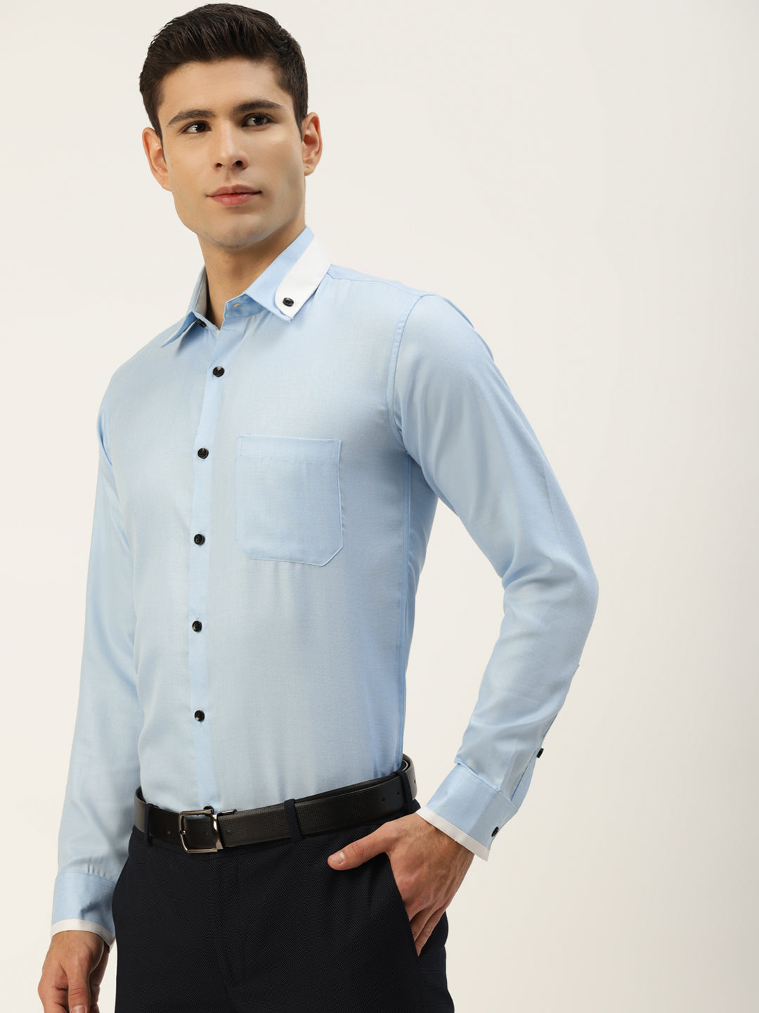 Jainish Men's Cotton Solid Formal Shirts ( SF 796Sky ) | Grocsy