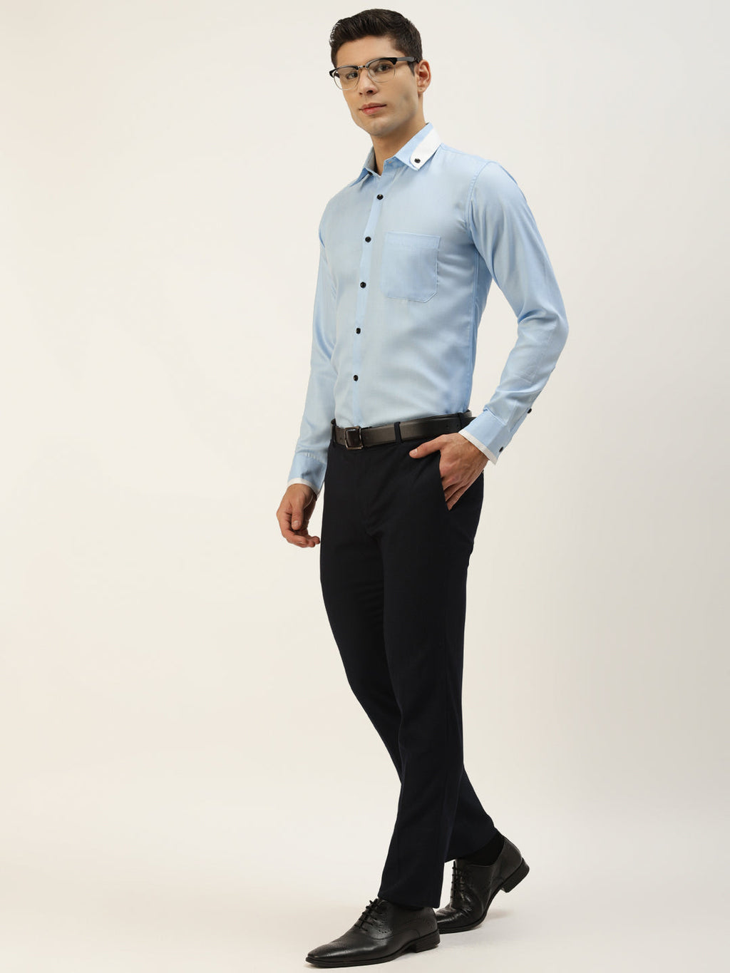 Jainish Men's Cotton Solid Formal Shirts ( SF 796Sky ) | Grocsy