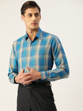 Jainish Men's Cotton Checked Formal Shirts ( SF 798Sky ) | Grocsy
