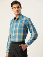 Jainish Men's Cotton Checked Formal Shirts ( SF 798Sky ) | Grocsy