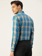 Jainish Men's Cotton Checked Formal Shirts ( SF 798Sky ) | Grocsy