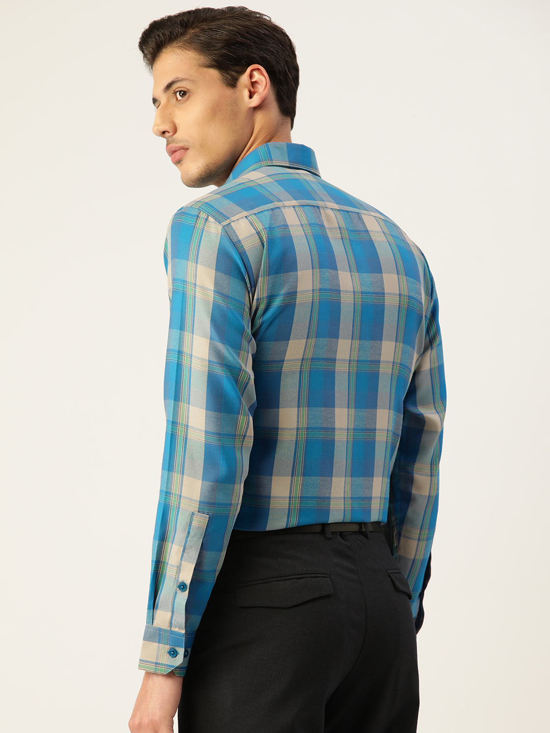 Jainish Men's Cotton Checked Formal Shirts ( SF 798Sky ) | Grocsy