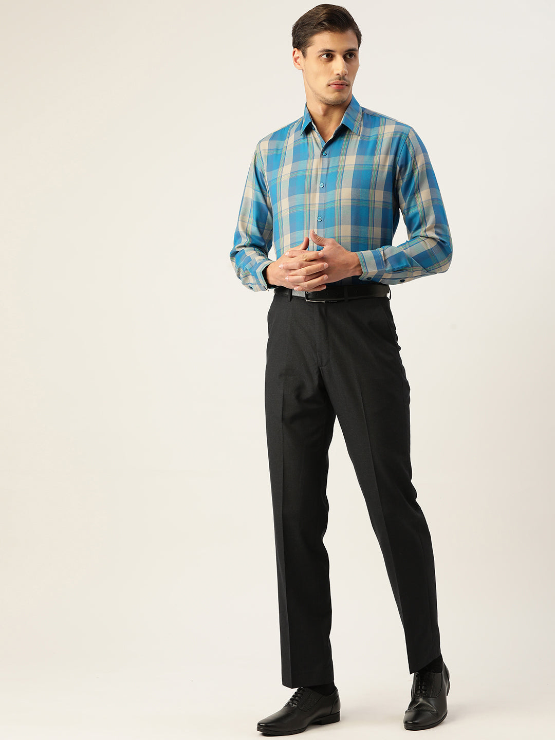 Jainish Men's Cotton Checked Formal Shirts ( SF 798Sky ) | Grocsy