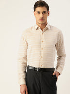 Jainish Men's Cotton Striped Formal Shirts ( SF 799Cream ) | Grocsy