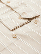 Jainish Men's Cotton Striped Formal Shirts ( SF 799Cream ) | Grocsy