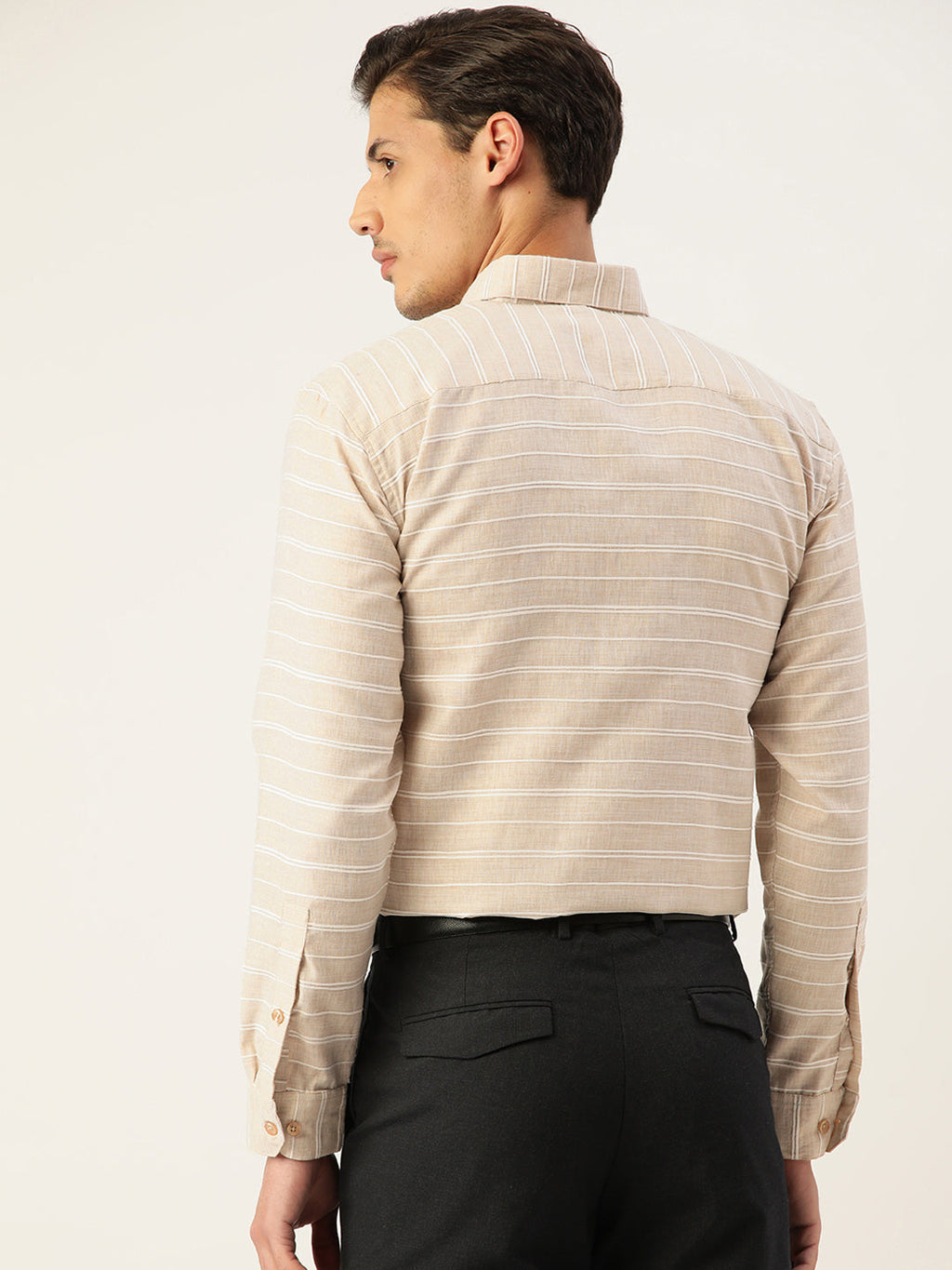 Jainish Men's Cotton Striped Formal Shirts ( SF 799Cream ) | Grocsy