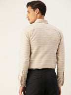Jainish Men's Cotton Striped Formal Shirts ( SF 799Cream ) | Grocsy