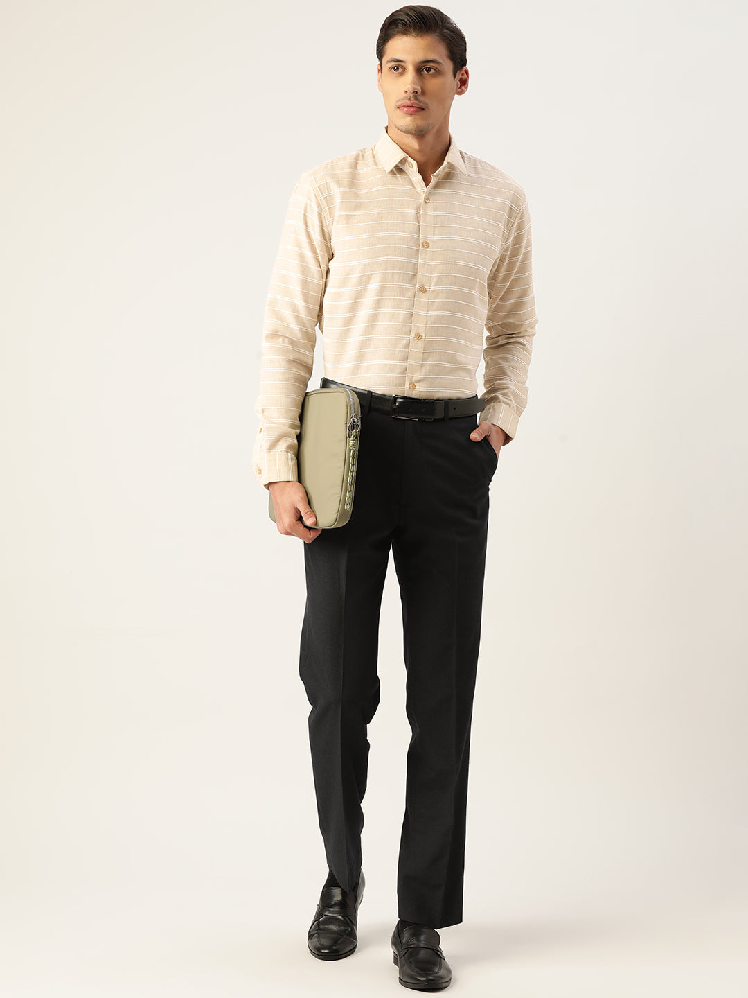Jainish Men's Cotton Striped Formal Shirts ( SF 799Cream ) | Grocsy