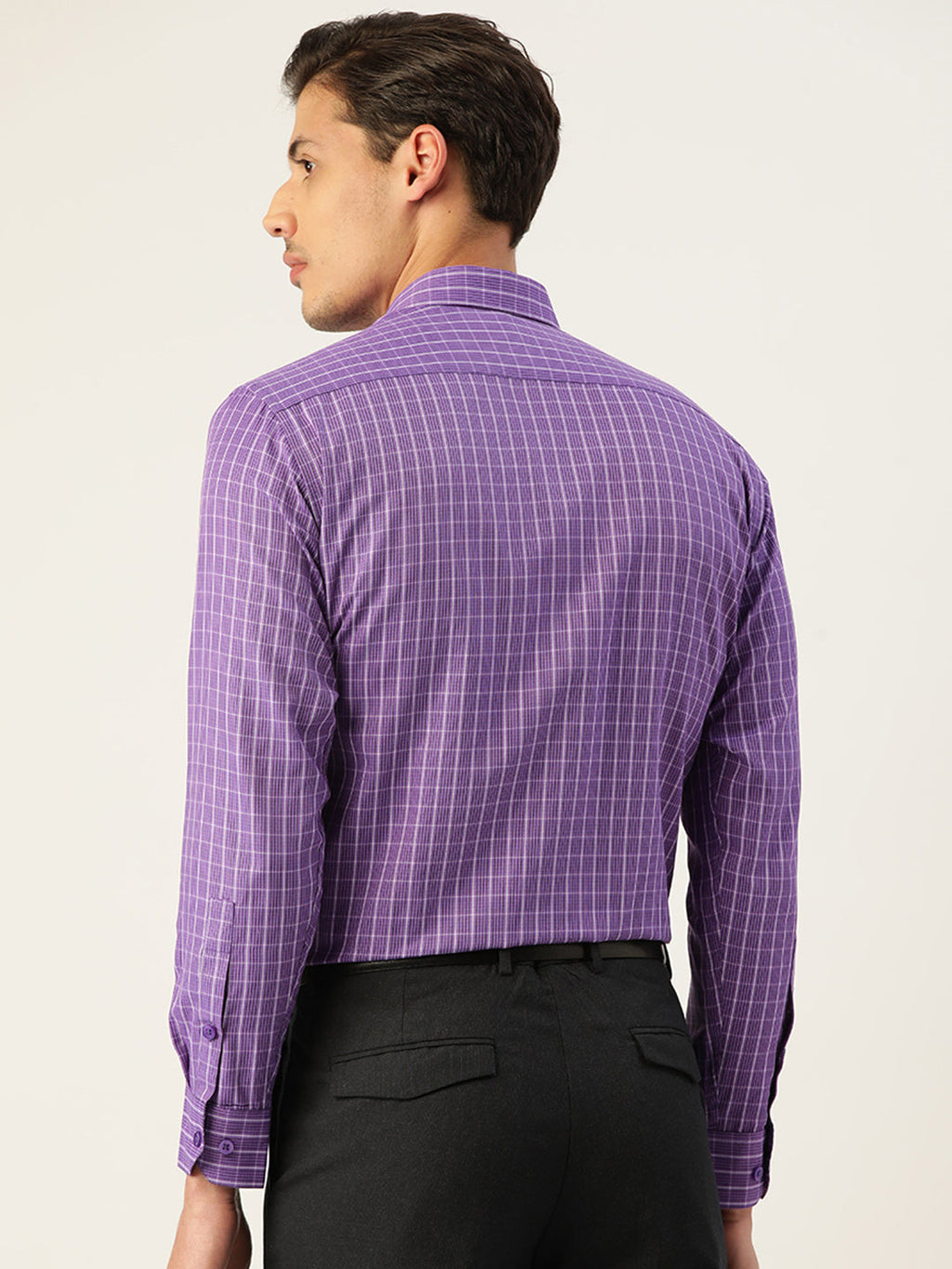 Jainish Men's Cotton Checked Formal Shirts ( SF 800Voilet ) | Grocsy