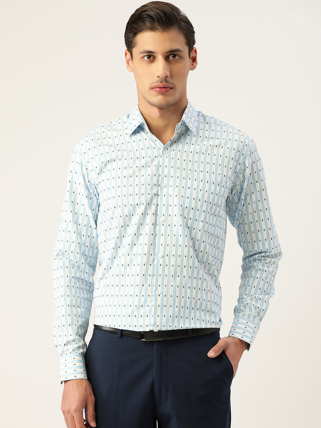 Jainish Men's Cotton Striped Formal Shirts ( SF 801Sky ) | Grocsy