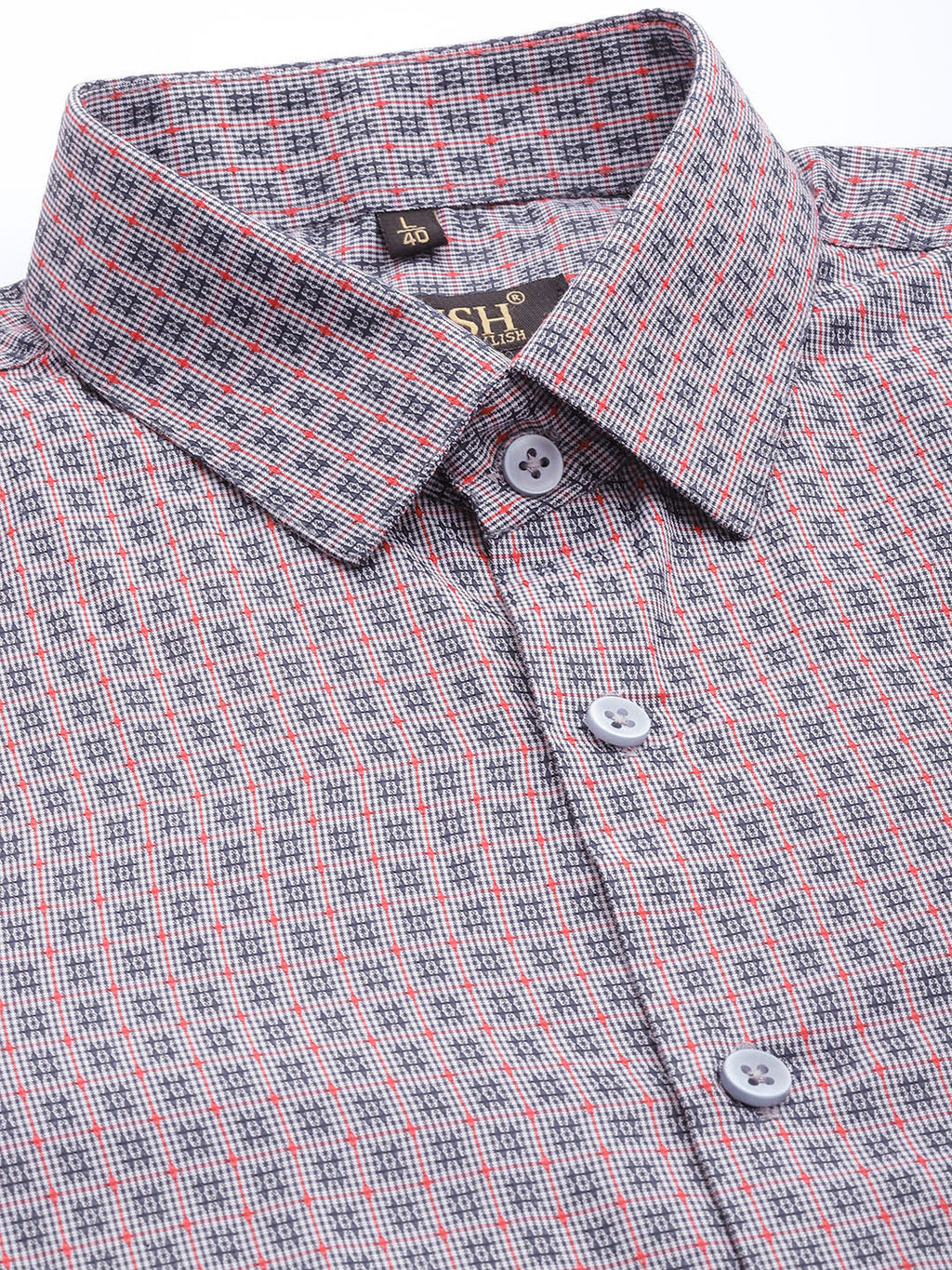 Jainish Men's Cotton Micro Checked Formal Shirts - Grey | Grocsy