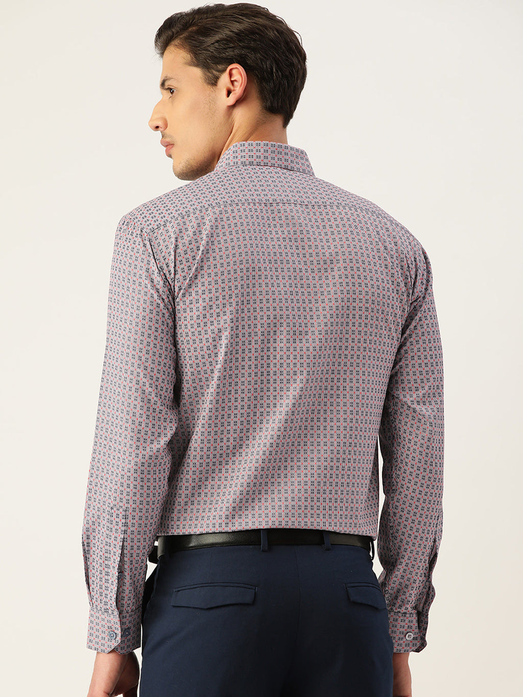Jainish Men's Cotton Micro Checked Formal Shirts - Grey | Grocsy