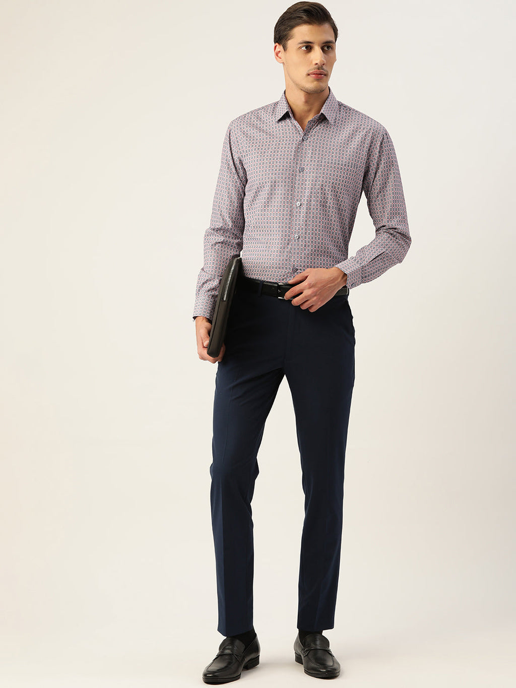 Jainish Men's Cotton Micro Checked Formal Shirts - Grey | Grocsy