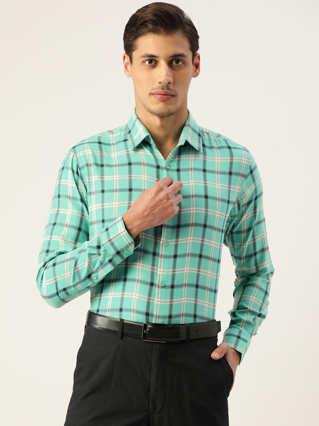 Jainish Men's Cotton Checked Formal Shirts ( SF 803Green ) | Grocsy
