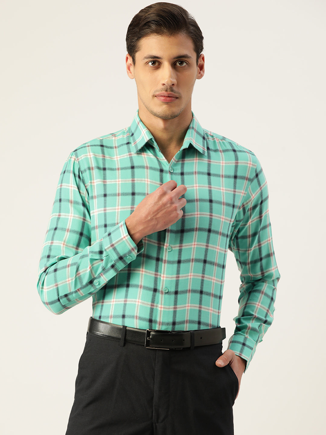 Jainish Men's Cotton Checked Formal Shirts ( SF 803Green ) | Grocsy