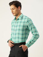 Jainish Men's Cotton Checked Formal Shirts ( SF 803Green ) | Grocsy