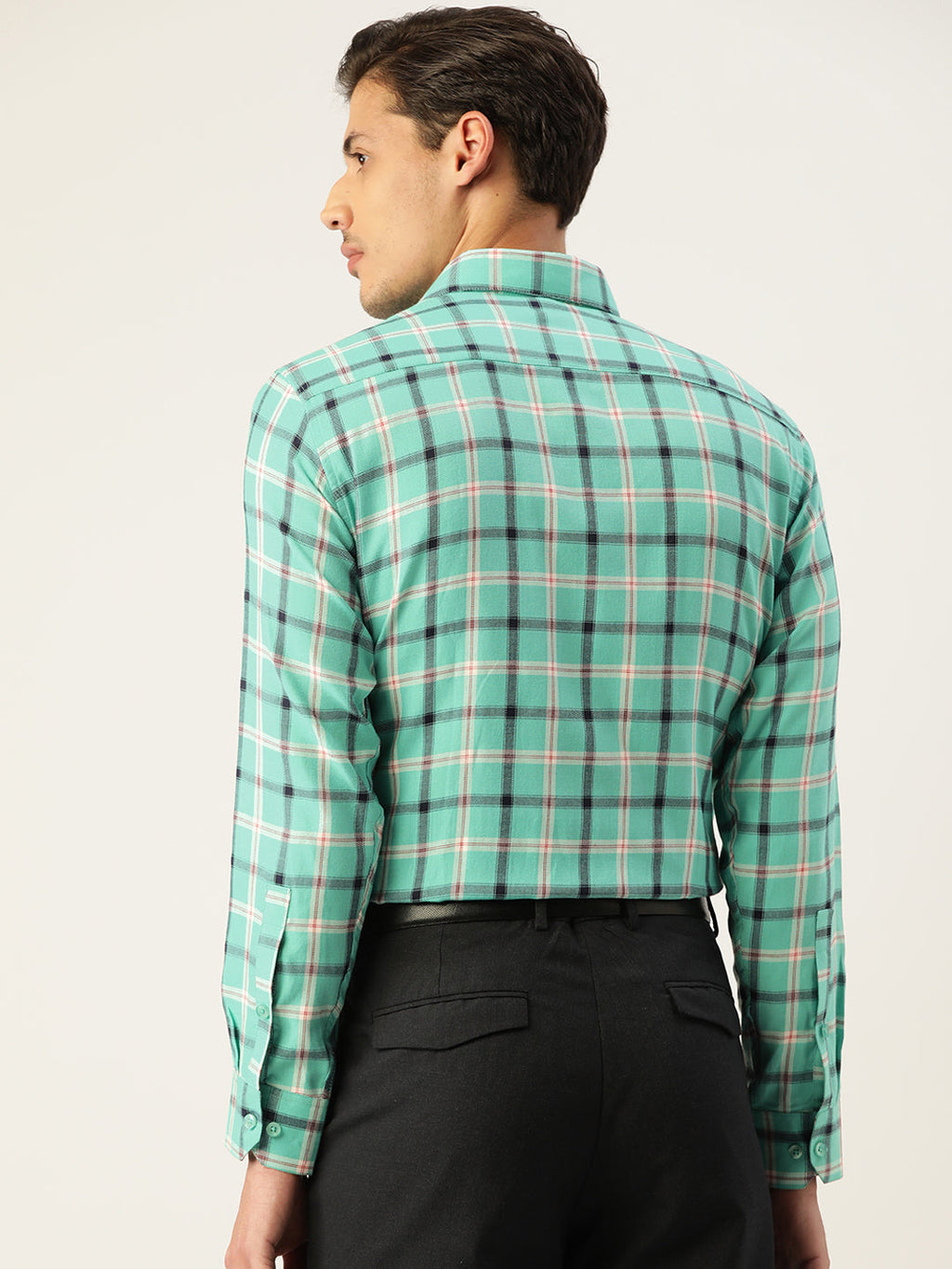 Jainish Men's Cotton Checked Formal Shirts ( SF 803Green ) | Grocsy