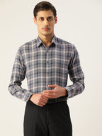 Jainish Men's Cotton Checked Formal Shirts ( SF 803Grey ) | Grocsy