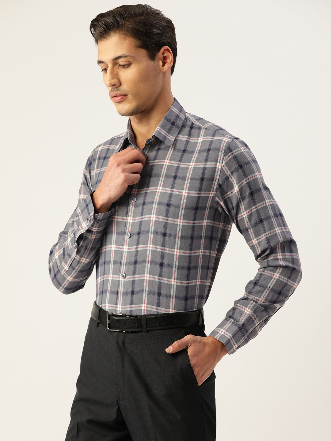 Jainish Men's Cotton Checked Formal Shirts ( SF 803Grey ) | Grocsy