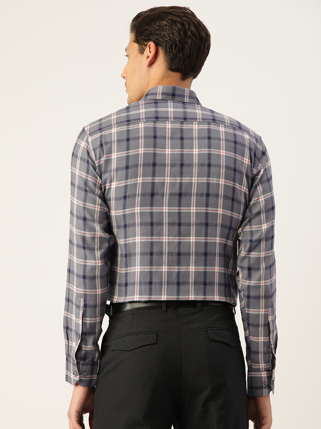 Jainish Men's Cotton Checked Formal Shirts ( SF 803Grey ) | Grocsy