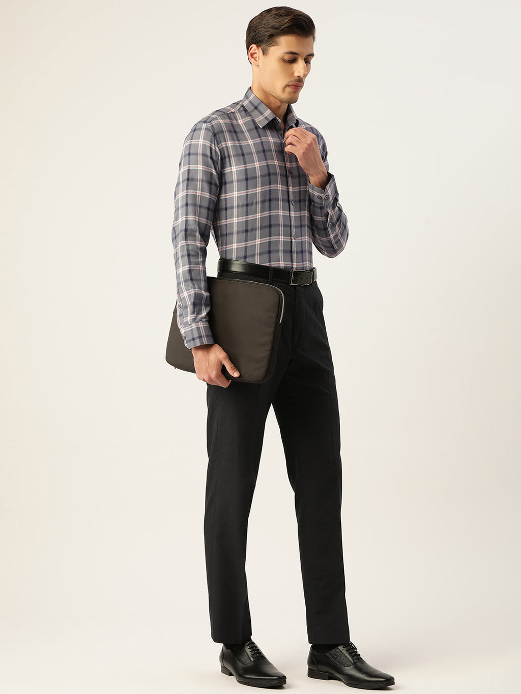 Jainish Men's Cotton Checked Formal Shirts ( SF 803Grey ) | Grocsy